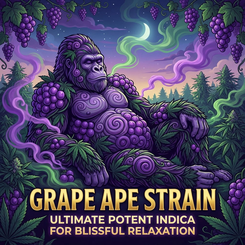 Illustration of Grape Ape Strain: Ultimate Potent Indica for Blissful Relaxation